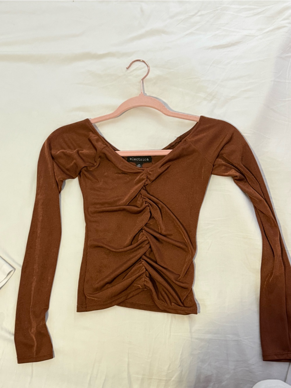Brown Ruched Long Sleeve tight shirt
